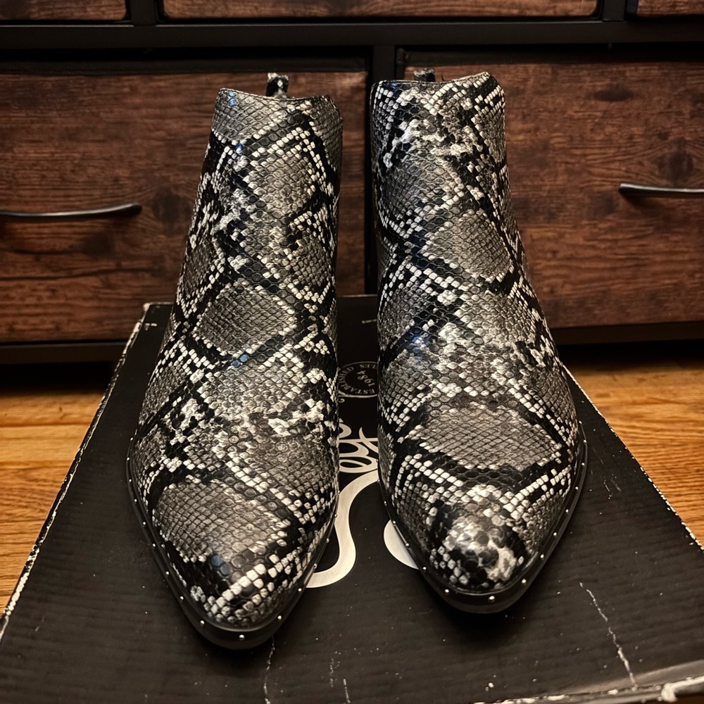 Indigo Rd. Women Adore Ankle Boots in Black, Gray, and white Snakeskin